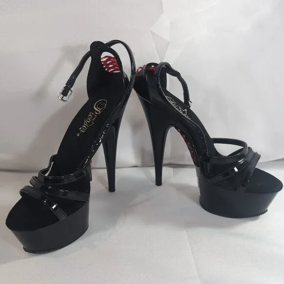 2 Pair Pleaser Heels 6 Delight 662 Corset Black Patent Mary Jane Dance Pole 6" - Picture 8 of 16